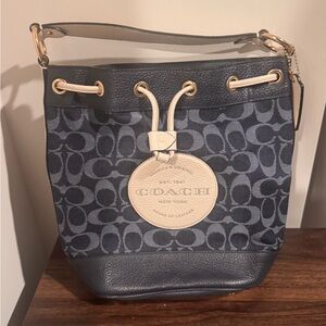 Coach Dark Blue and Cream Signature Shoulder Bag